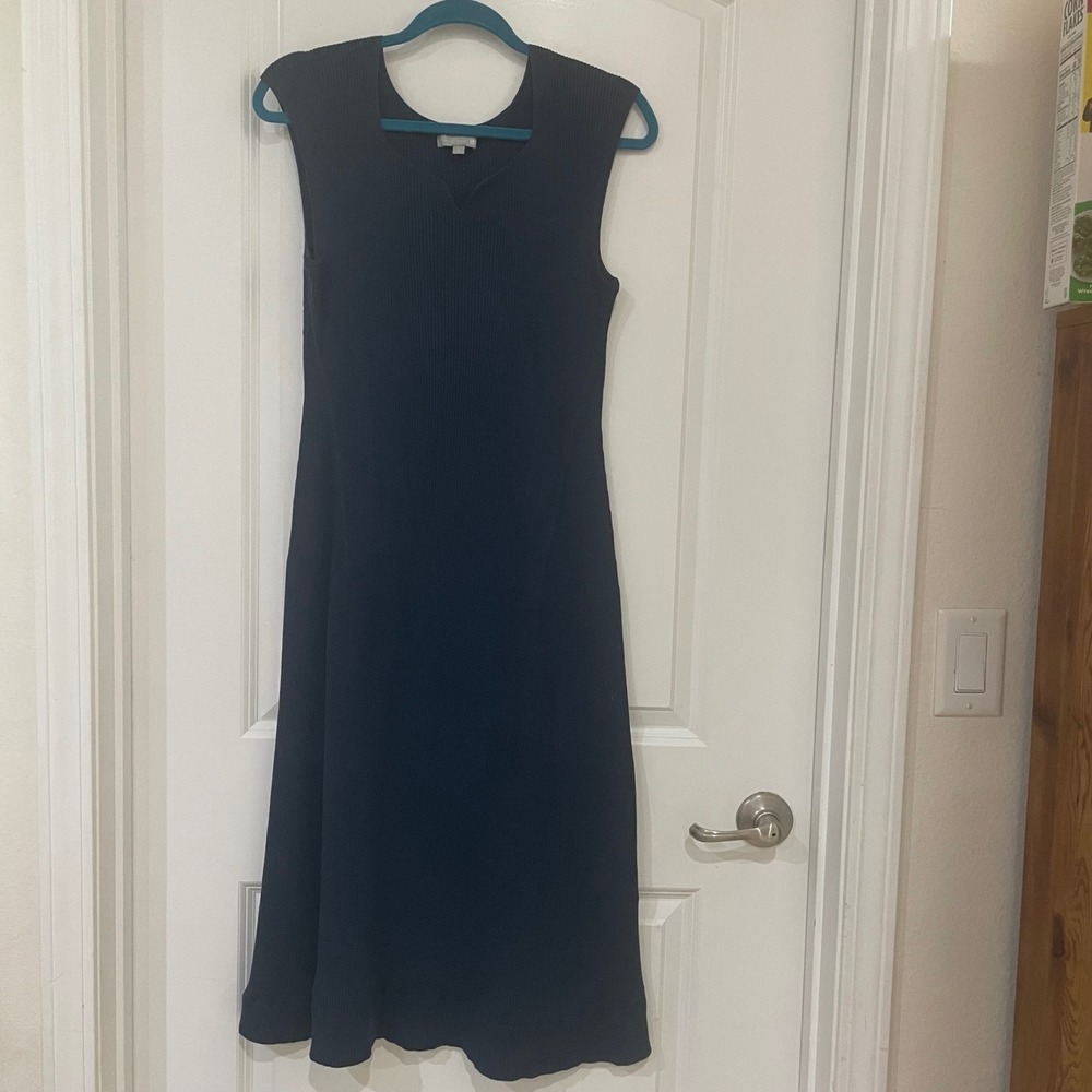 Mame Kurogouchi Ribbed Knit Midi Dress Navy Blue Sleeveless V Neck Size L